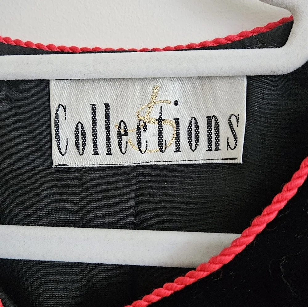 Vintage 80's Velour JS Collections Coat With Jewel Red Buttons & Trim - Picture 11 of 12